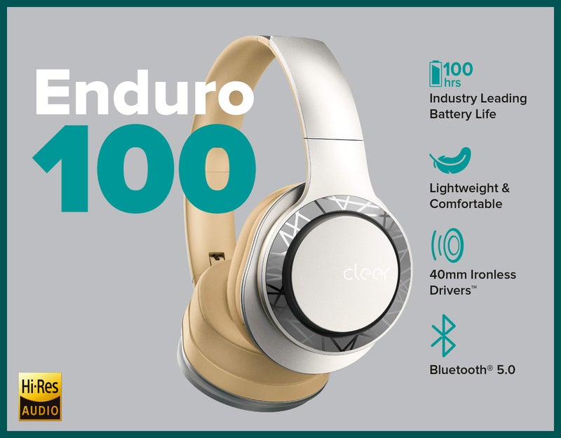Cleer Audio Enduro 100 Bluetooth Wireless Over The Ear Headphone - Up to 100 Hours Battery Life, Built-in Mic, Hi-Res Sound, Comfortable Fit and Fordable Design, for iPhone & Android (Sand) - Image 2